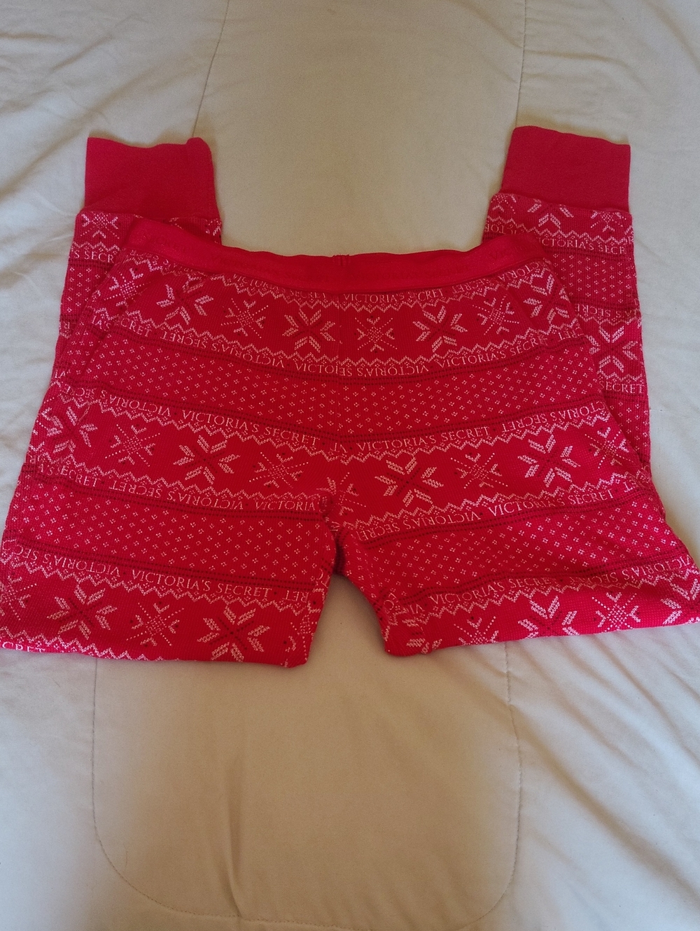 Victoria's Secret Bright Red Fair Isle Knit PJ Bottoms Size Large NWOT